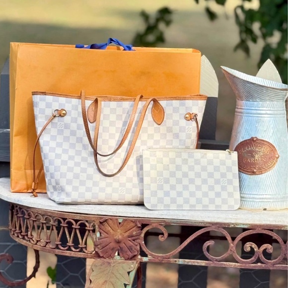 Louis Vuitton Handbags - Louis Vuitton Damier Azur Neverfull Bag & Pouch